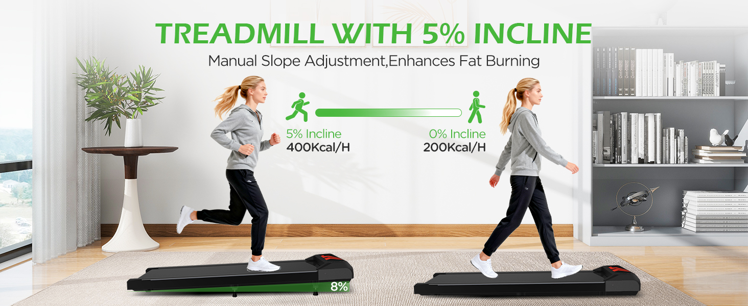 Cozary Walking Pad - біговий килимок для дому з нахилом, робочий стіл, 2-6 км/год, для офісу, з пультом та керуванням через додатки, двигун 2.5HP, LED-дисплей, вантажопідйомність 120 кг