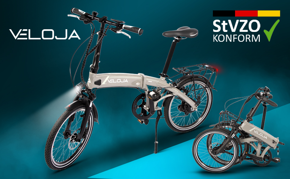 Електровелосипед складаний VELOJA Ebike 20" 250Вт 100км 9-шв 21кг ЄС