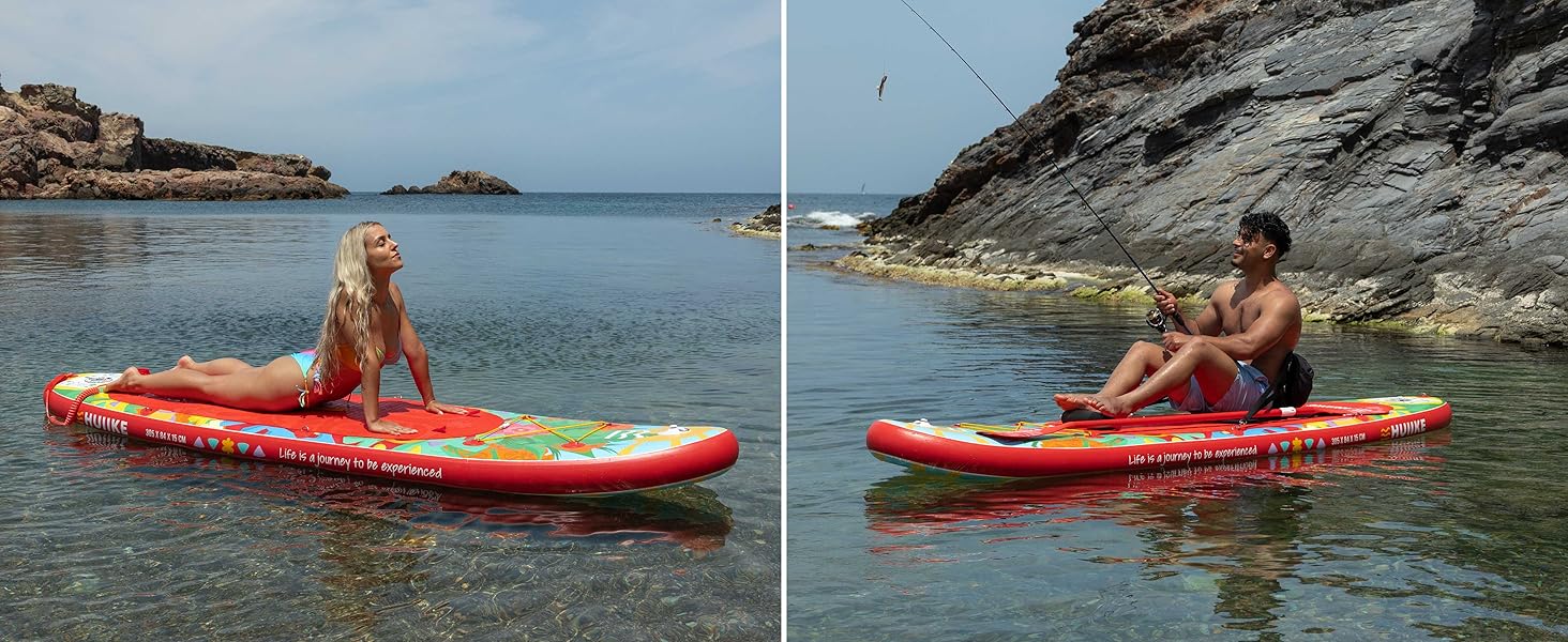 Надувний SUP-борд HUIIKE з аксесуарами: весло, фіни, насос. Стабільний та міцний SUP-борд для стабільного катання. Розмір 305 x 84 x 15 см, вантажопідйомність до 130 кг (Tiki - Full Pack)