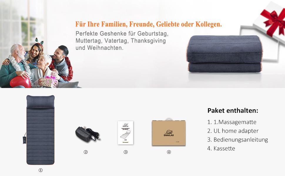Масажний килимок Snailax з 10 вібраційними моторами та 4 терапевтичними нагрівальними подушками. Зігріваючий масажний килимок для спини та ніг, 175*60*5 см. Чудовий подарунок для чоловіків та жінок