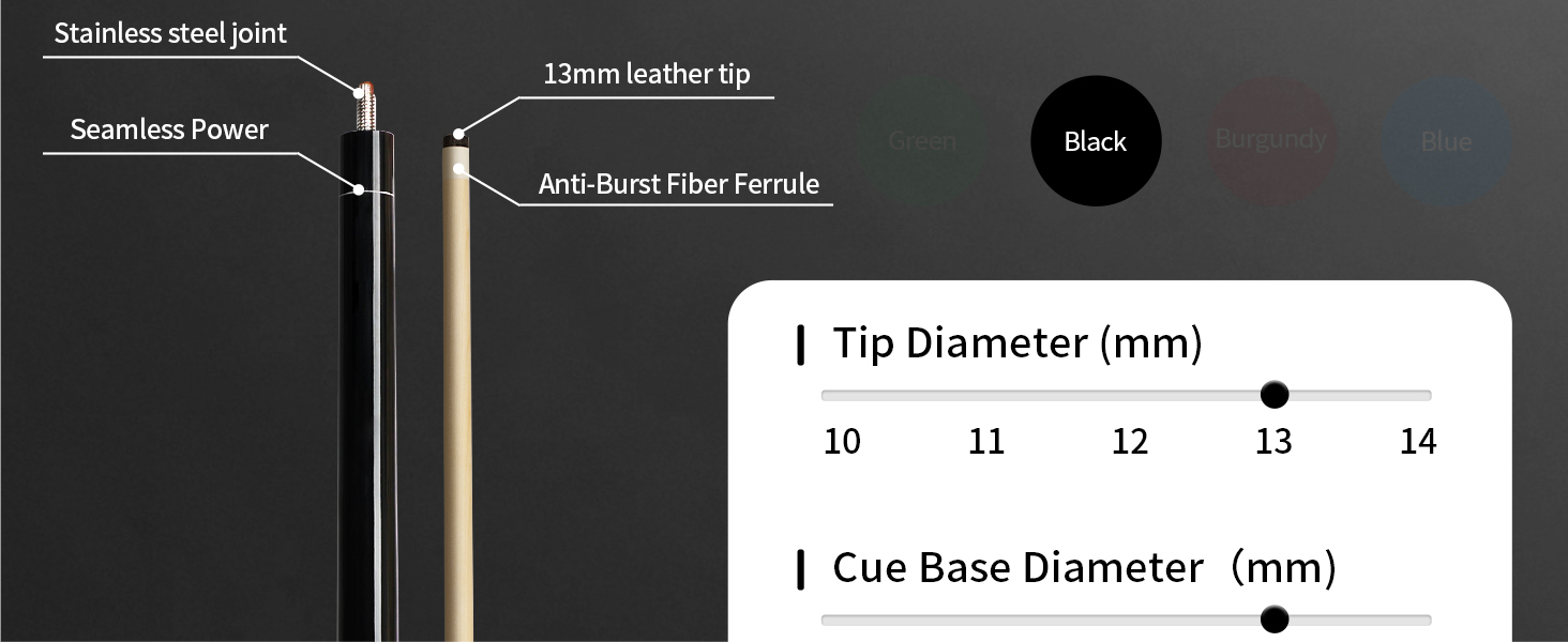 AKLOT Більярдний кий 58' - канадський клен, 13 мм шкіряна вершина, 3D ручка, преміум якість, для професійних гравців, чорний (540г)
