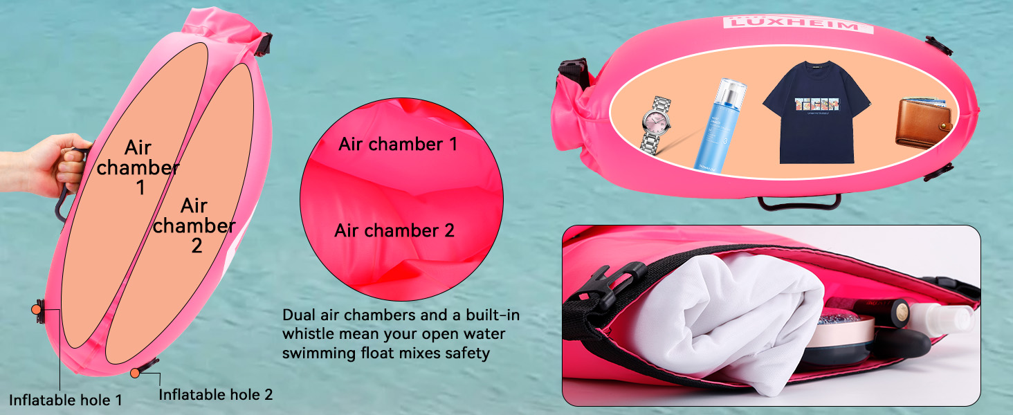 Буя для плавання Schleppschwimmer 28L, сигнальний, для відкритих вод, триатлону, водонепроникний Dry Bag, рожевий