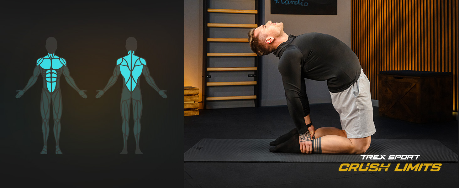 TREX SPORT Килимок для гімнастики та фітнесу | Товстий та м'який, 190x80x1 см, з ручкою для перенесення, чорний | Килимок для йоги з антиковзаючим покриттям