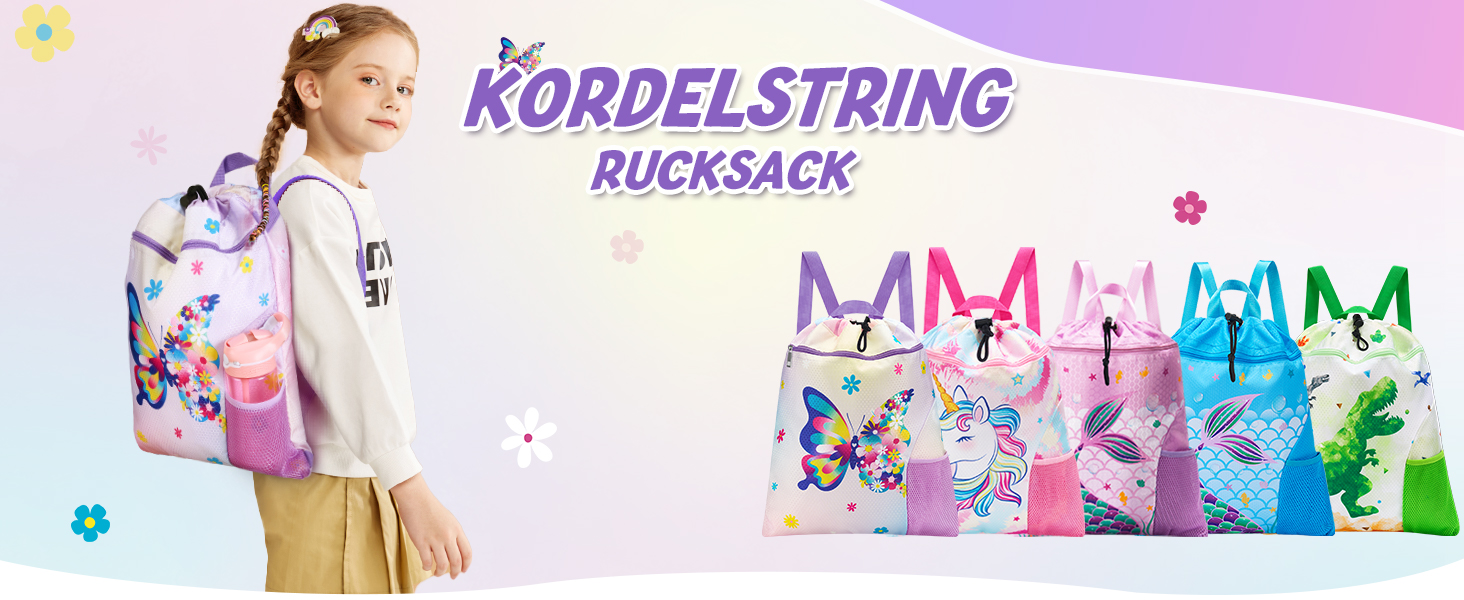 Спортивна сумка WAWSAM для гімнастики з шнурком - 38 × 45 см. Дитяча водонепроникна сумка для плавання, пляжу, покупок (Метелик)