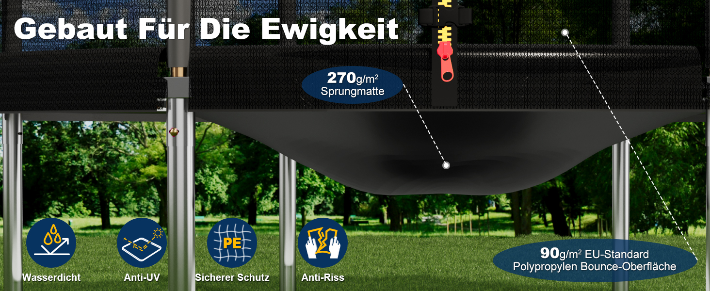 Батут JUMMICO Outdoor для дітей Ø 183/228/305/366/427 см з сертифікацією GS, з драбиною та бічною кишеню (228 см), чорний