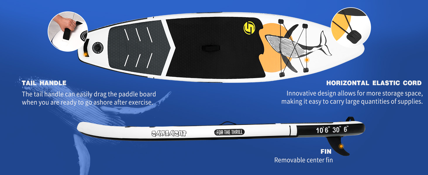 Надувна дошка для веслування Santasup Дошка для серфінгу SUP Complete Paddleboard Аксесуари Регульоване весло, насос, туристичний рюкзак ISUP, повідець, водонепроникна сумка, дошка для дорослих (BLACK КИТ)