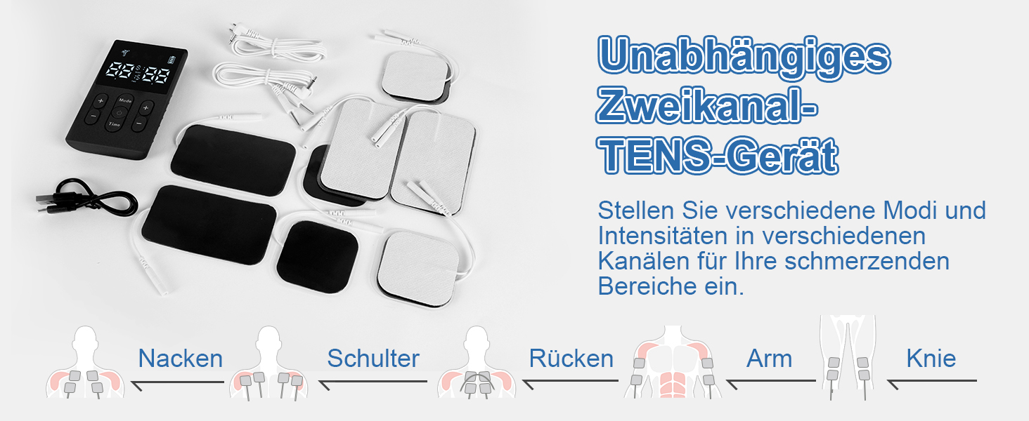 TENS/EMS масажер для тіла 3-в-1: 12 режимів, електрична стимуляція м'язів, для рук, ніг, спини, плечей, шиї (12 електродів)