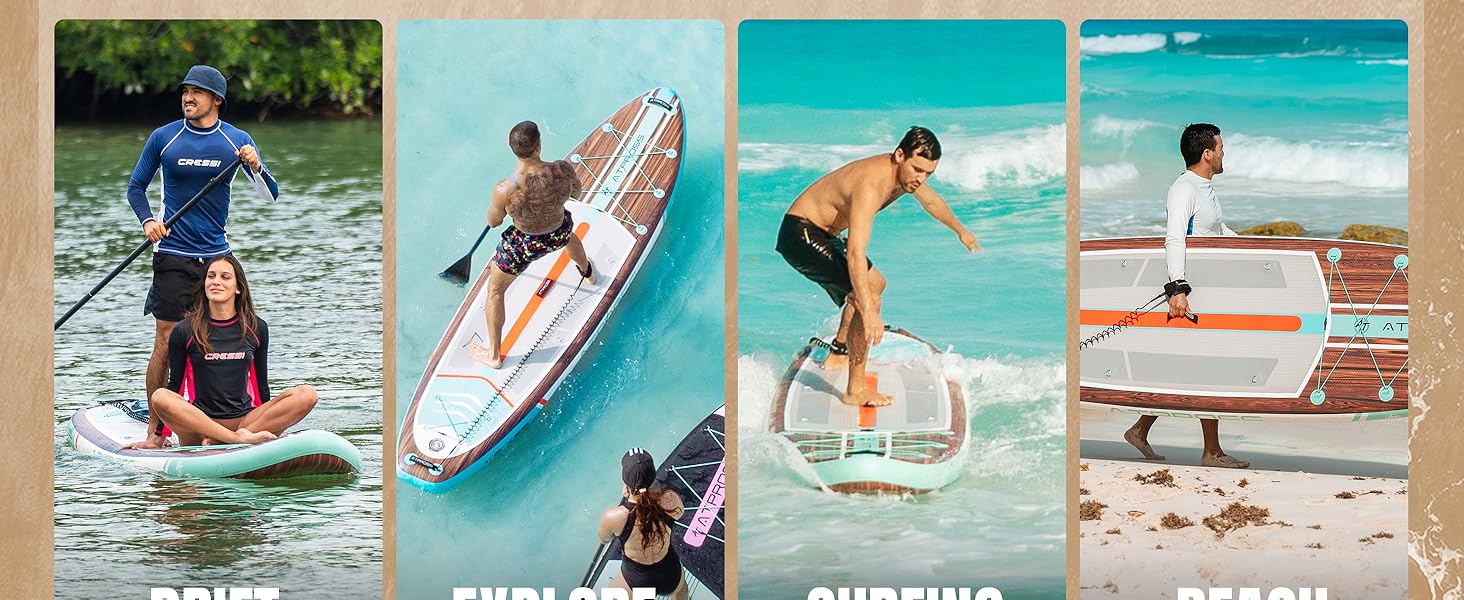 Надувний SUP-борд ATPROSS 350x89x15см, 200кг, для дорослих, зі аксесуарами, рюкзаком, для йоги, риболовлі, серфінгу, стабільний, неслизький, Kayak, Boat, Holzmaserung