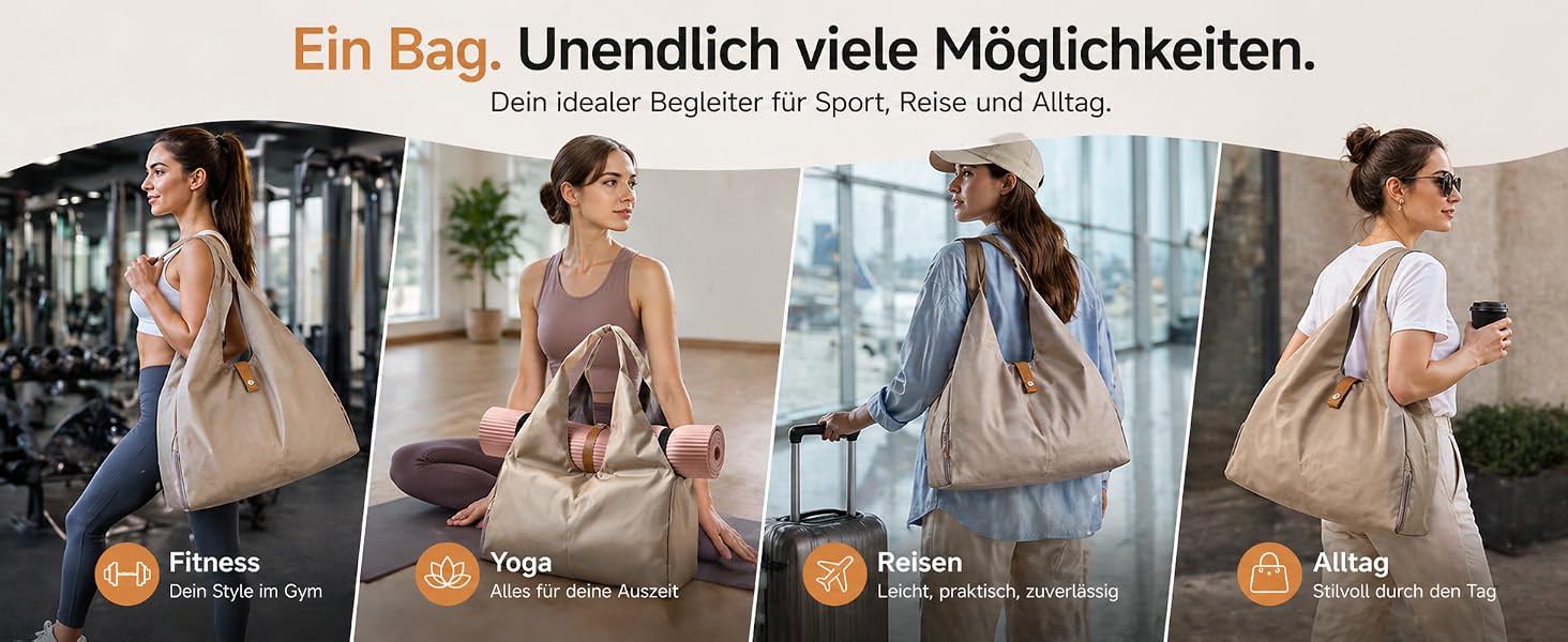 Спортивна сумка Yogatasche для йоги та фітнесу з відділенням для взуття та вологих речей, 32л, коричнева