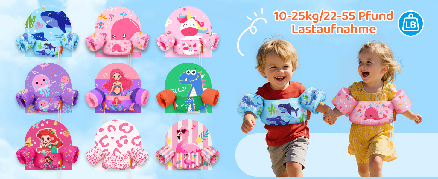 HeySplash Плавальні рукавики та жилет для дітей 15-30 кг, рожевий кит. Плавання для малюків, навчання плаванню, безпечний жилет з рукавиками, з свистком, регульовані ремінці, подвійна застібка.