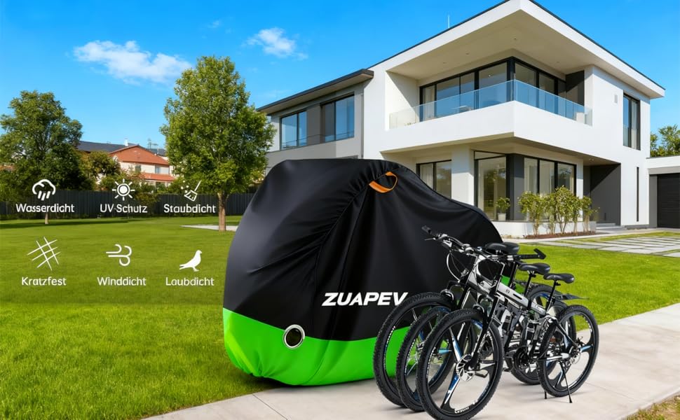 Водонепроникна накривка для велосипедів ZUAPEV на 2-3 велосипеда, 208x112x110 см, зелена