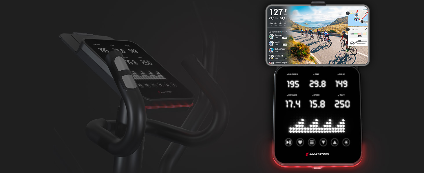 Еліптичний тренажер Sportstech CX700 для дому: 24 кг маховик, 24 рівні опору, LED дисплей, Bluetooth, пульсомір | Чорний