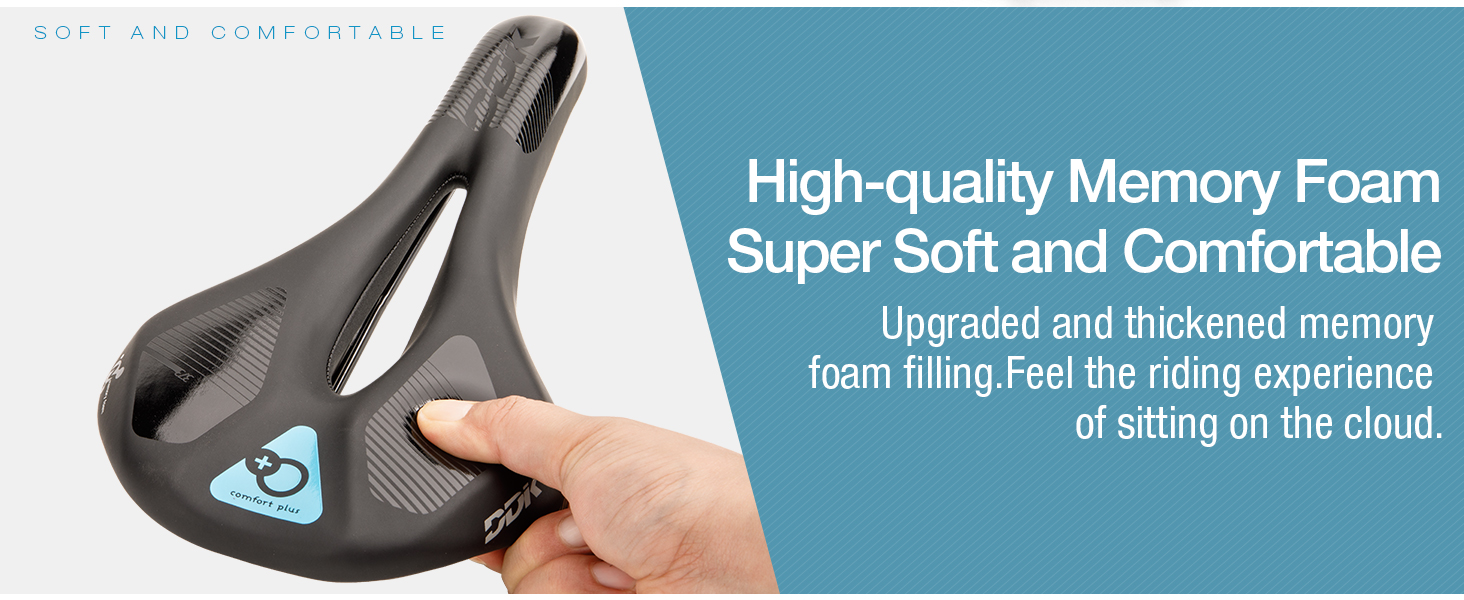 Сідло для велосипеда DDK Comfort Plus – М'яке сідло з Memory Foam – Зняття тиску та амортизація – Комфортне, м'яко стьоване сідло для чоловіків та жінок (MTB, шосе, міський велосипед)