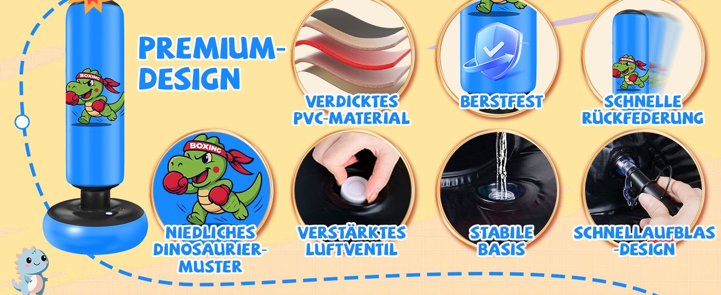Дитячий боксерський мішок Ninonly 130 см з рукавичками для боксу, карате та тхеквондо для хлопчиків та дівчаток, динозавр