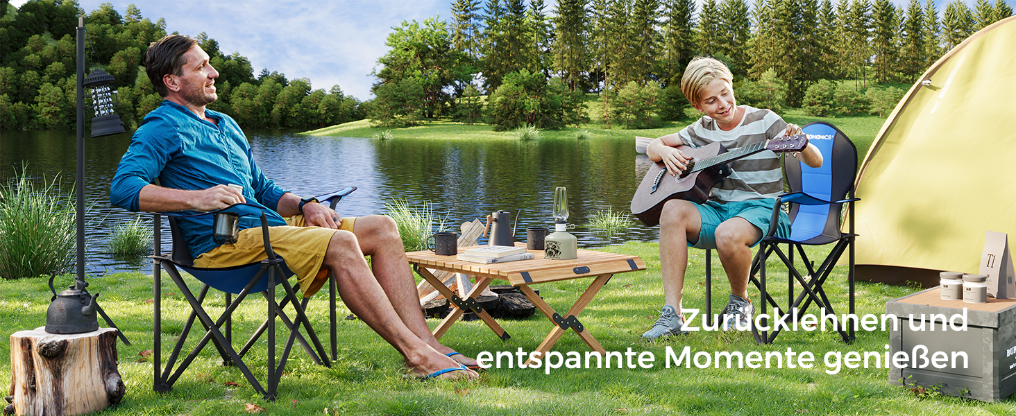 Крісло для кемпінгу SONGMICS, складане, з м'яким сидінням, 250 кг, блакитне та чорне
