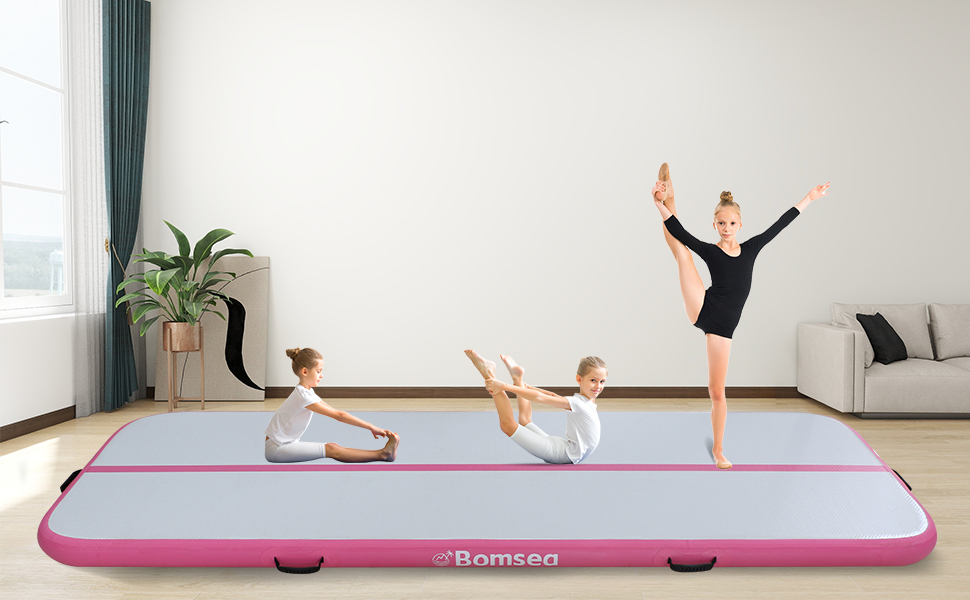 Надувна гімнастична матка Airtrack для дому: рожева, 200х100х10 см. Ідеальна для фітнесу, тренувань та гімнастики.