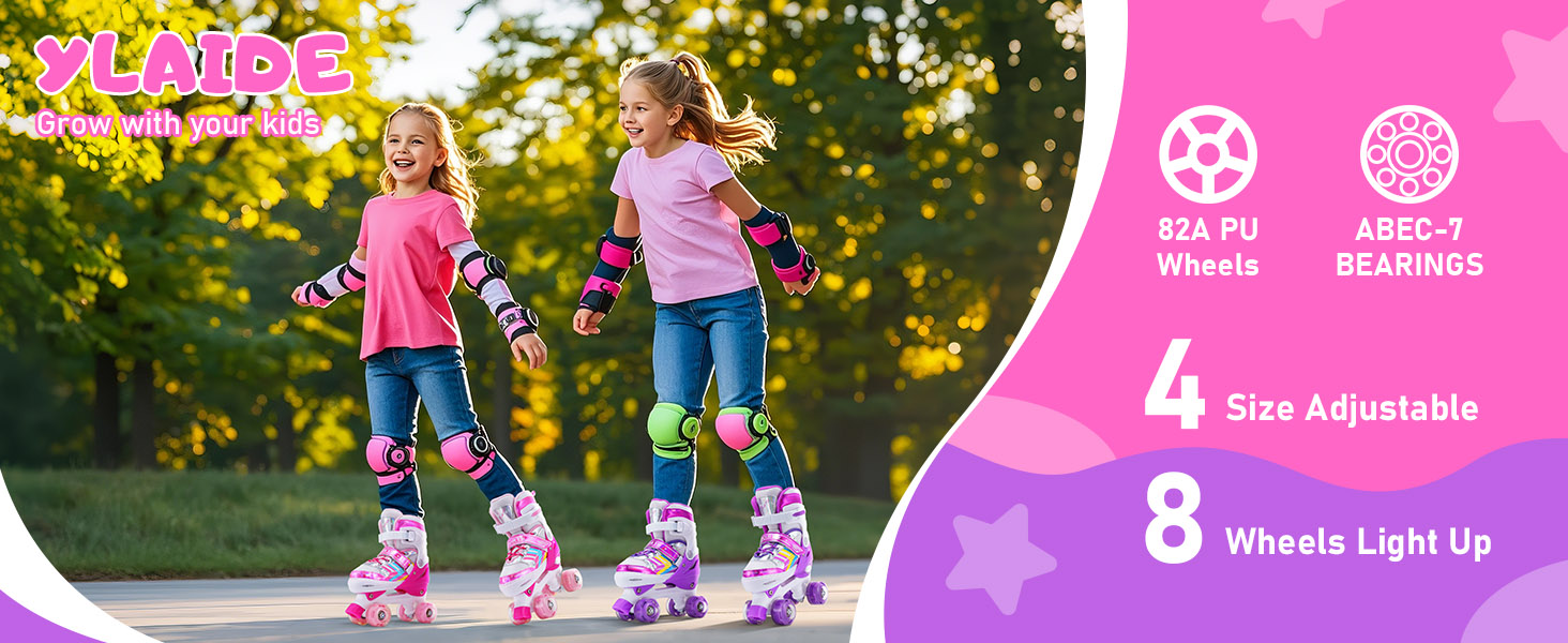 Дитячі ролики Kinder Rollschuhe для дівчаток та хлопчиків, регульовані, 8 світлодіодних коліщат, квадро ролики, для малюків, початківців, для використання в приміщенні та на вулиці, рожеві (EU28-32)