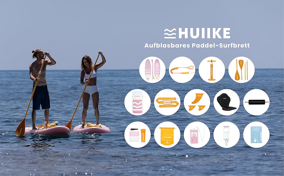 Надувний SUP Борд HUIIKE для Станд Ап Паддлінгу (Stand Up Paddling) з аксесуарами: весло, фіни, насос. Стабільний та міцний надувний SUP борд Enjoyer Pink, 305x84x15 см, до 130 кг.