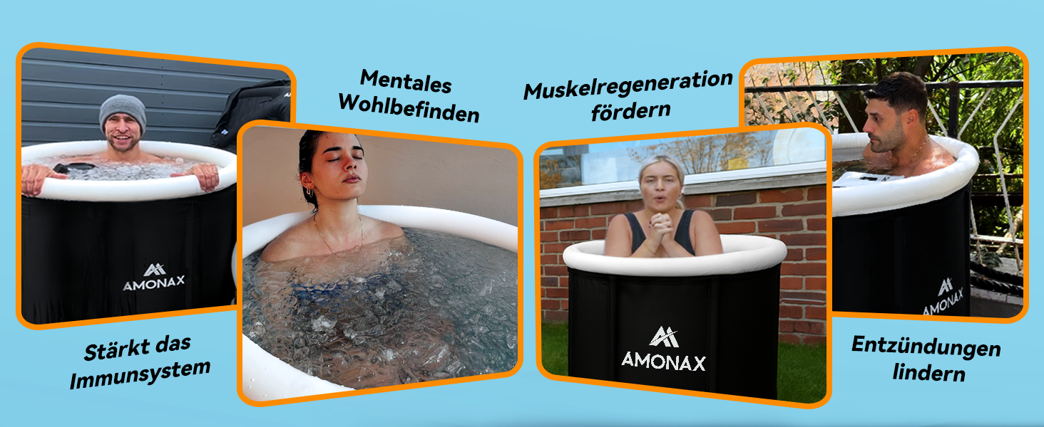 Тонна для криотерапії Amonax Eisbaden: портативна ванна для холодової терапії з термометром, кришка та покриття, чорний колір