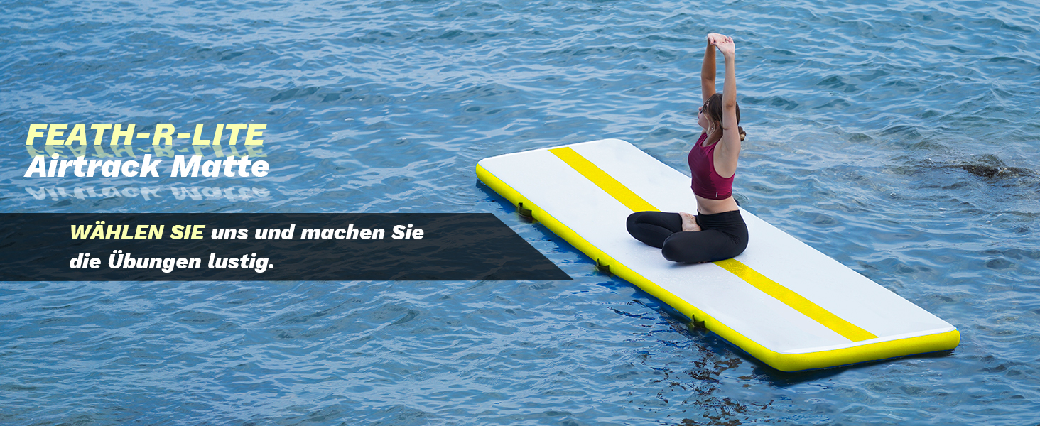 Надувна гімнастична матка Feath-R-Lite 10ft (3м) для дому, йоги, челедингу, 4 дюйми, з електричним насосом (FR-GELB)