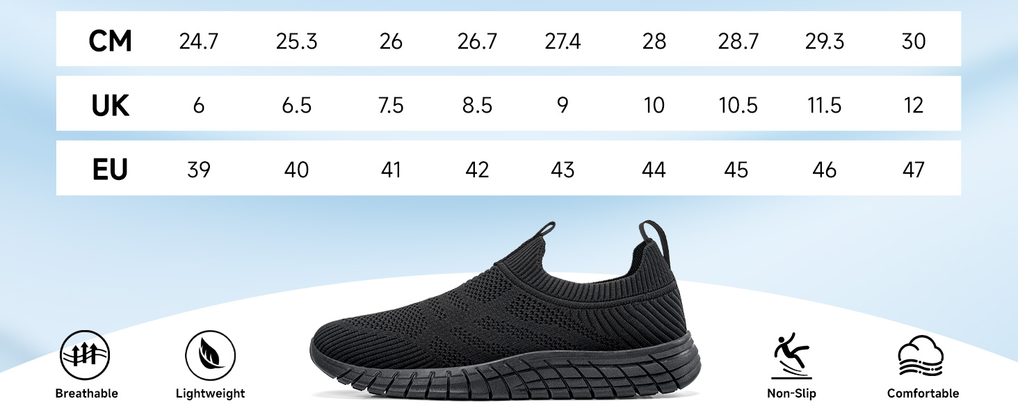 Чоловічі сліпони без шнурівки: зручні кросівки для спорту та повсякденного носіння (40 EU, чорний)