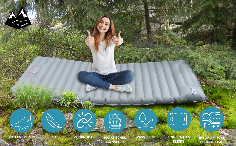 Надувний килимок BÄRBERG з самонадуванням та насосом для ніг, Ultralight, для кемпінгу, подорожей, фестивалів, басейну (Оливковий)