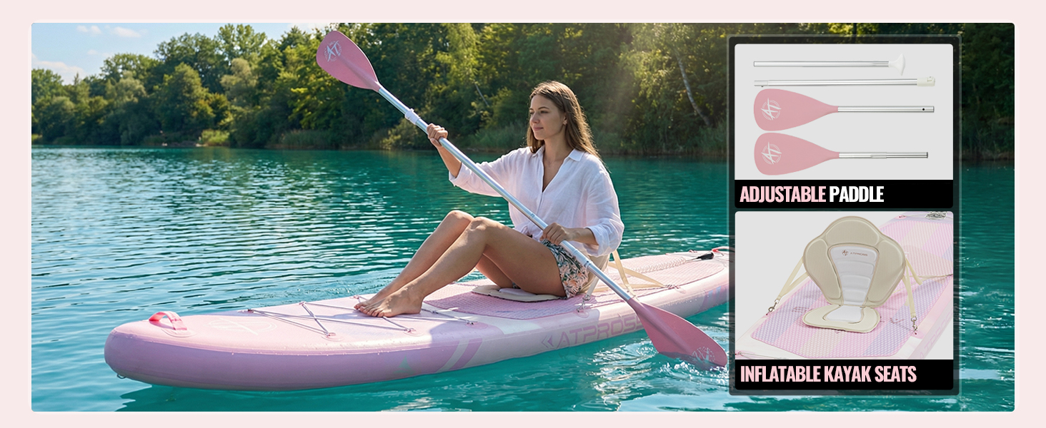 SUP дошка надувна 11'6'x35' для дорослих, рожева з градієнтом, з каяковим сидінням та аксесуарами - для йоги, вантажопідйомність до 181 кг