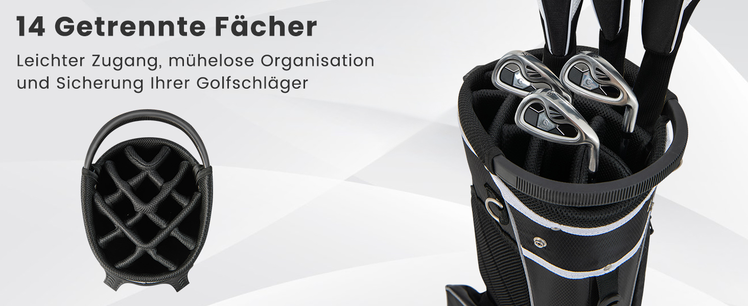 Сумка для гольфу COSTWAY з 6, 8 або 14 відділеннями, сталева, легка, портативна сіра для чоловіків та жінок