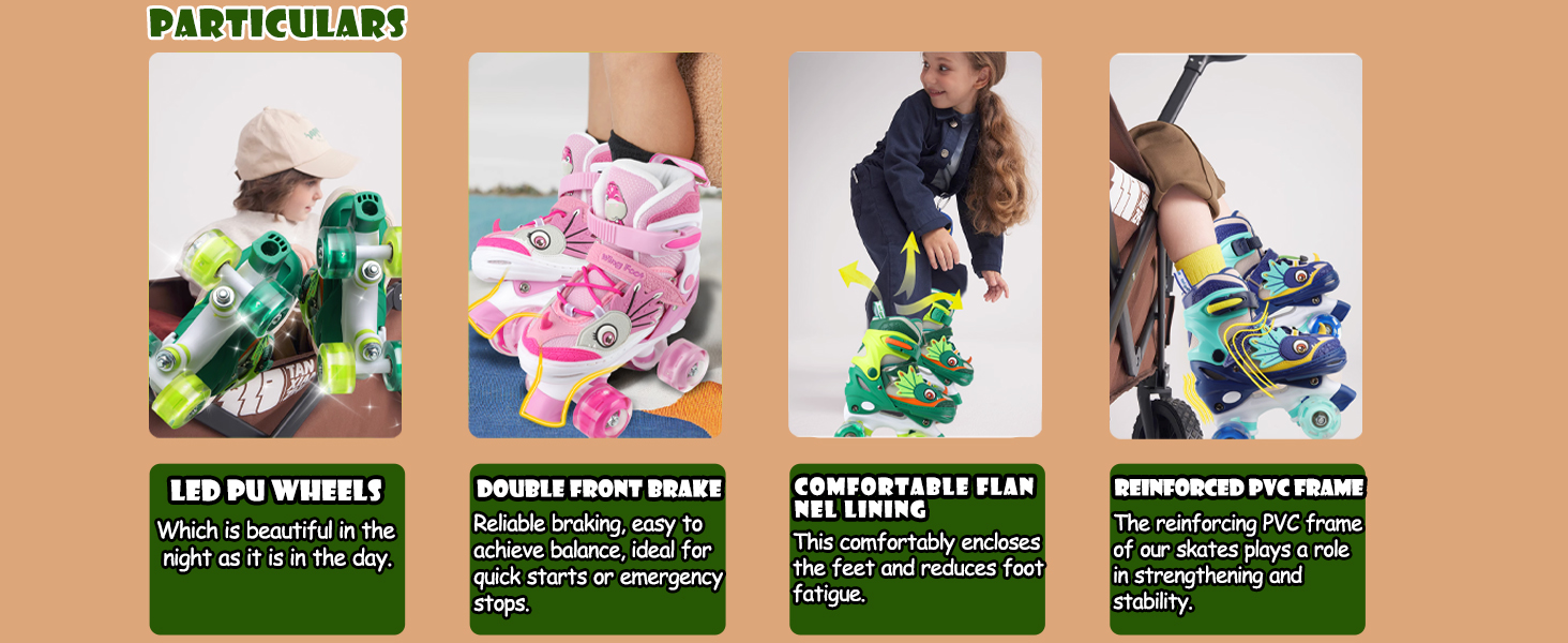 Ролики дитячі Kinder Dinosaurier з підсвічуванням, розмір регулюється, зелені