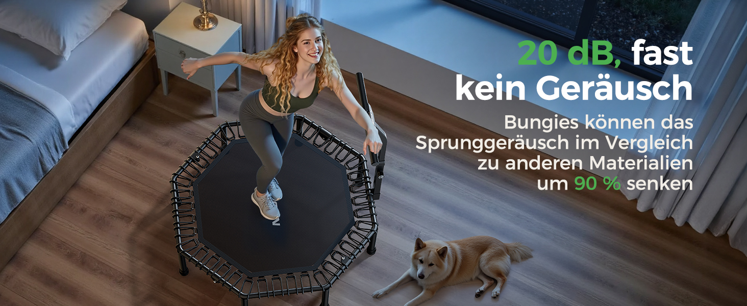 Трамплін для дому BCAN Fitness, діаметр 102/122/130 см, пружинний/з еластичними тросами, для дорослих до 250 кг, з регульованими ручками, тихий та з низькою вібрацією, зелений 102 см