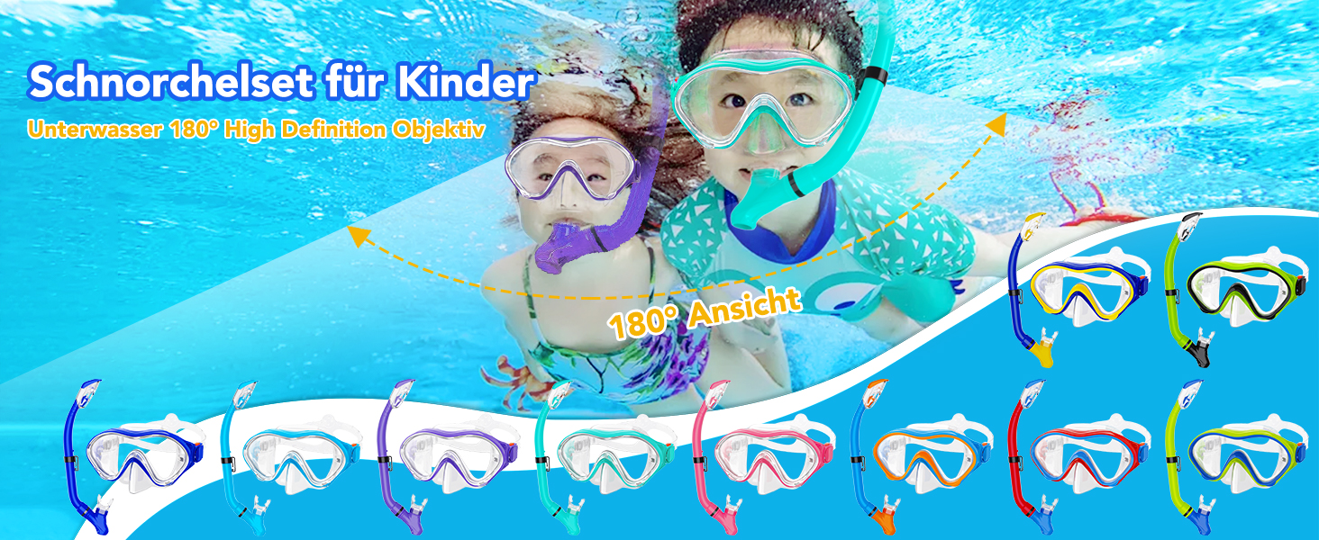 Набір для снорклінгу для дітей з ластами, маска з панорамним оглядом 180°, регульовані ласти, високоякісна маска та сухий снорк (трубка) для плавання, Aquagrün