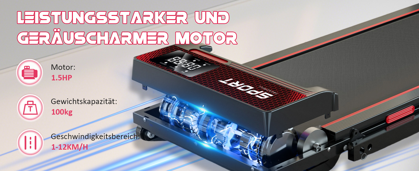 Біговий тренажер RAOO MIN для дому з електричним нахилом, 1-12 км/год, 1.5HP двигун, складаний, 4-в-1 з пультом ДУ та LED-дисплеєм, підставка для iPad/телефону. Чорний