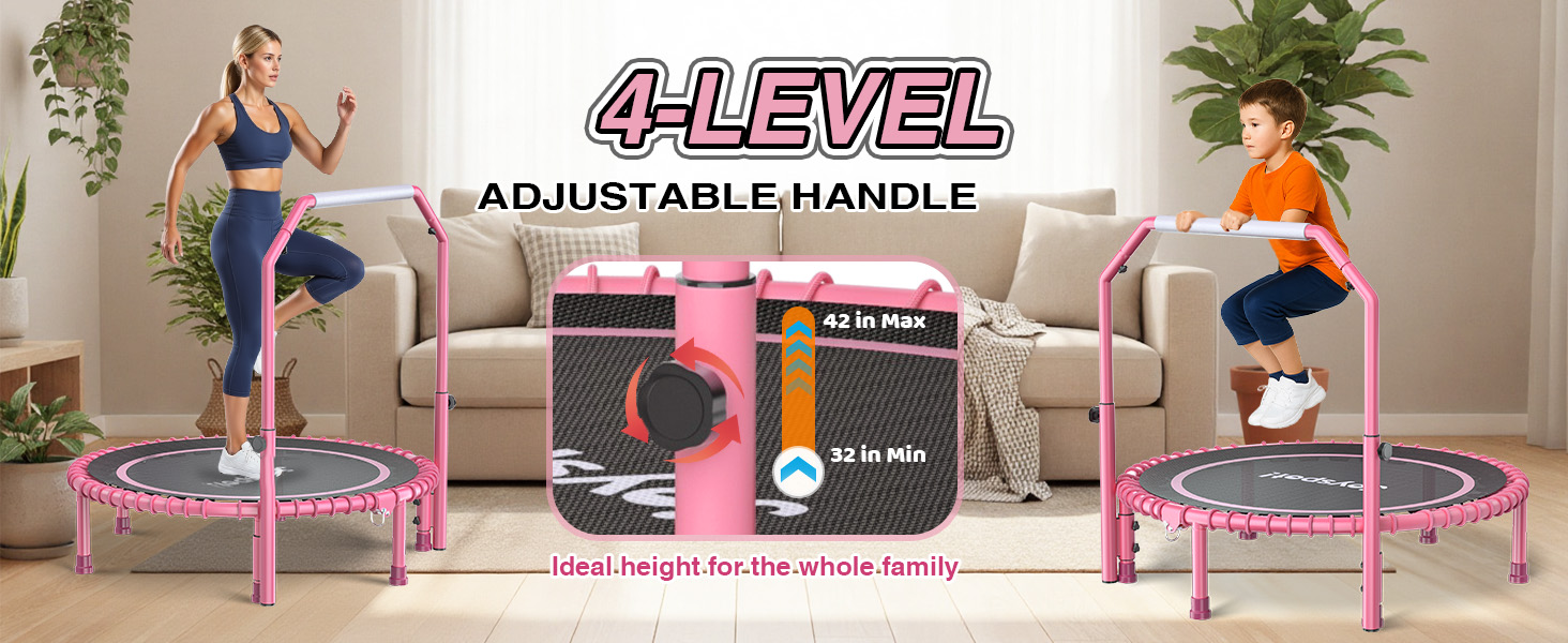 Міні-батут для фітнесу JOY SPOT! Ø102 см, складний, з пружинами та регульованою ручкою, вантажопідйомність 204 кг, для дому та вулиці, з скакалкою