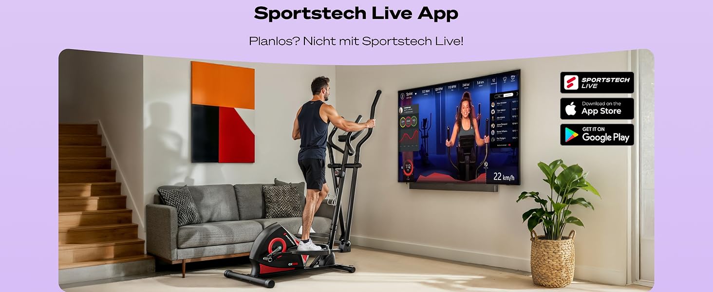 Еліптичний тренажер Sportstech CX608 Silver: тихий, з 8 рівнями опору, LCD-дисплеєм та Bluetooth