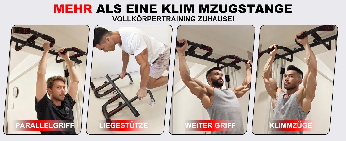 RHINOSPORT Турнік для дверного прорізу – турнік для підтягувань на двері з багатохватним грифом – без свердління, нековзке покриття до 200 кг (440 фунтів) – для дверей 65-92 см