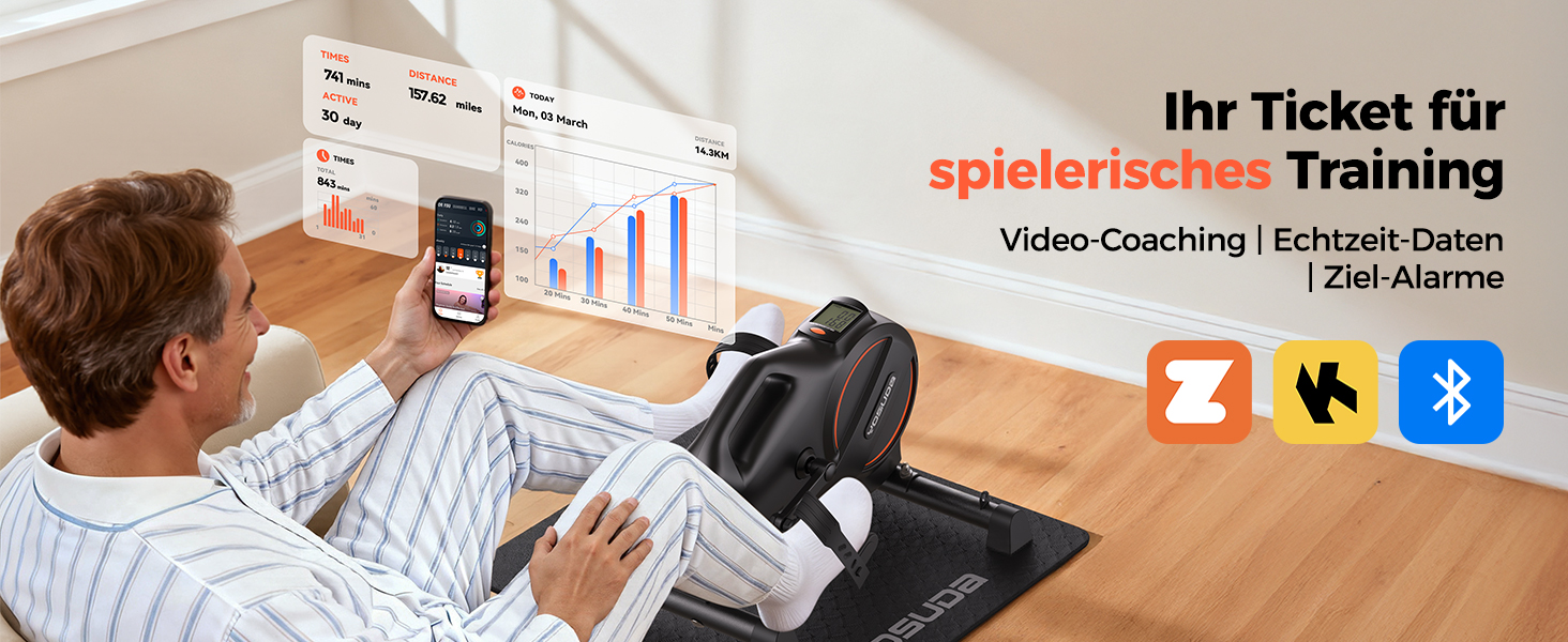 YOSUDA Pedaltrainer PRO: тренажер для ніг та рук для дому з регулюванням опору, 16 рівнів, нековзна поверхня