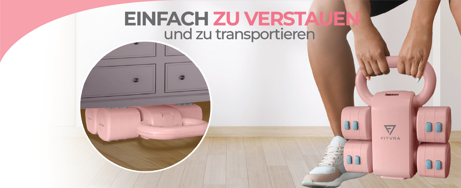 Регульовані гантелі 2 в 1 + гвинтівка (kettlebell) – Набір гантелей для жінок, Рожеві, короткі гантелі 1–3 кг & гвинтівка 2,5–6,5 кг, з 3 еластичними стрічками та інструкцією