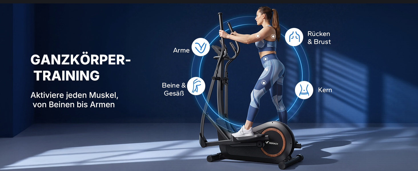 Еліптичний тренажер MERACH E33 для дому: 16 рівнів опору, самостійне живлення, до 150 кг, ультратихий, з додатком