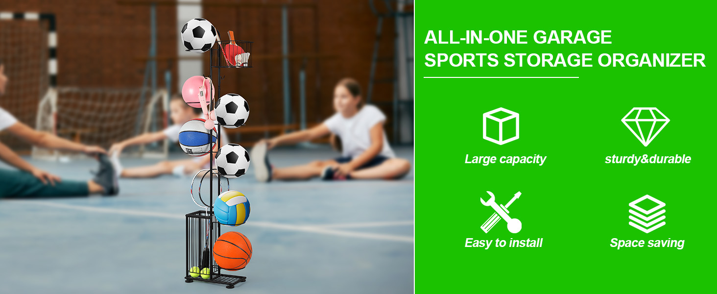 Металевий тримач для м'ячів Nandae: стійка підставка для футбольного, баскетбольного та волейбольного м'яча для гаража та дитячої кімнати