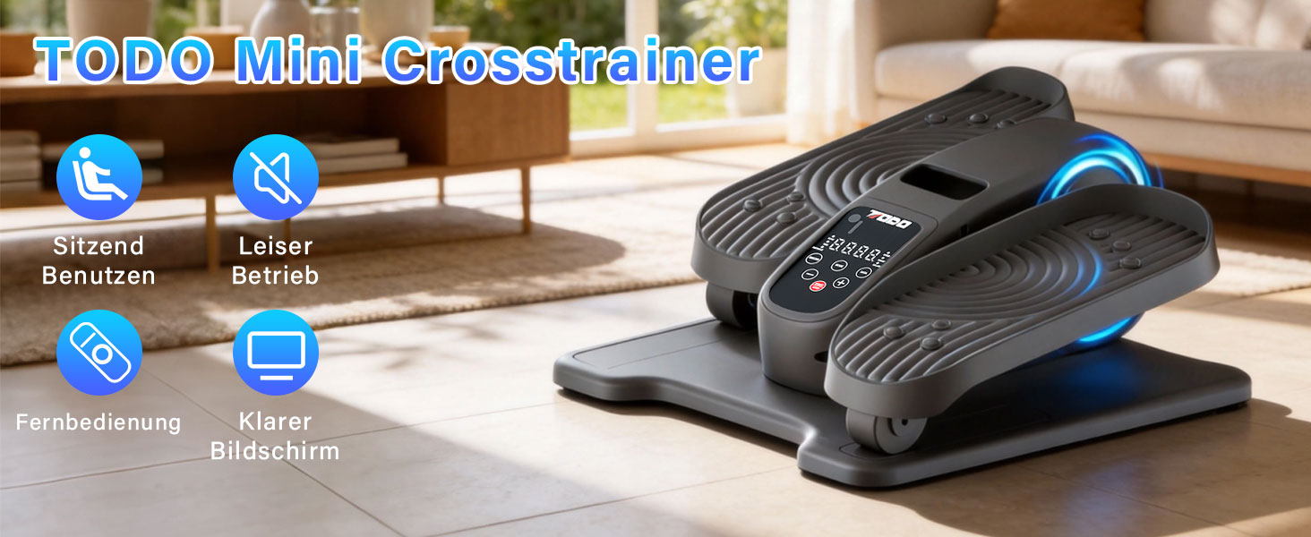 Еліптичний тренажер для дому Mini Electric Crosstrainer з пультом, дисплеєм, 12 швидкостями, для літніх людей та дорослих - Black