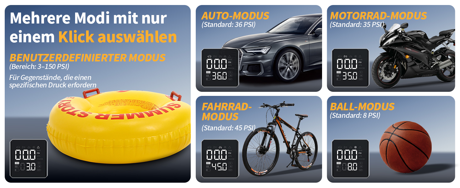 Бездротова електрична повітряна помпа Powools 150PSI з LED-ліхтариком та автостопом, акумуляторна помпа для велосипеда, електровелосипеда, авто, мотоцикла, м'ячів, чорна