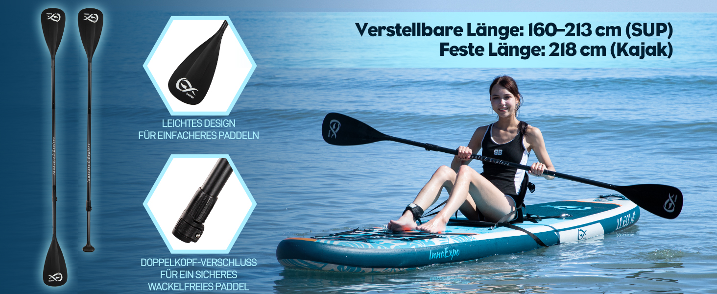 Надувні SUP-дошки InnoExpo 11' з преміум аксесуарами: стабільний дизайн, неслизьке покриття, комплект для каяка (підходить для молоді та дорослих)