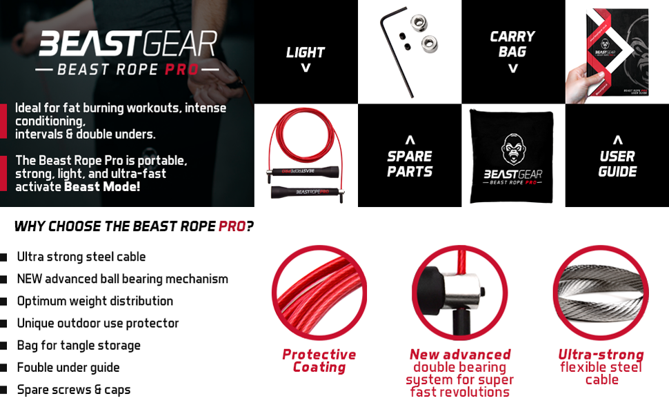 Стрибкове канат Beast Gear 'Profi' для дорослих - ідеальний для фітнесу, кардіо, боксу, MMA та тренувань на витривалість (Indoor/Outdoor)