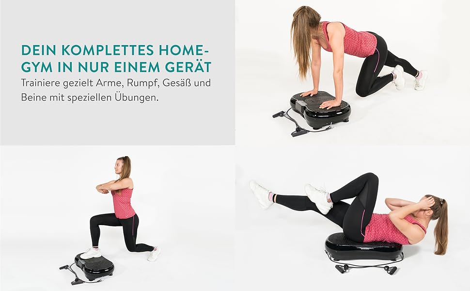 Платформа вібрації Navaris для всього тіла - тренажер для дому, фітнес-платформа для пресу, ніг та сідниць - спортивний тренажер з гумками