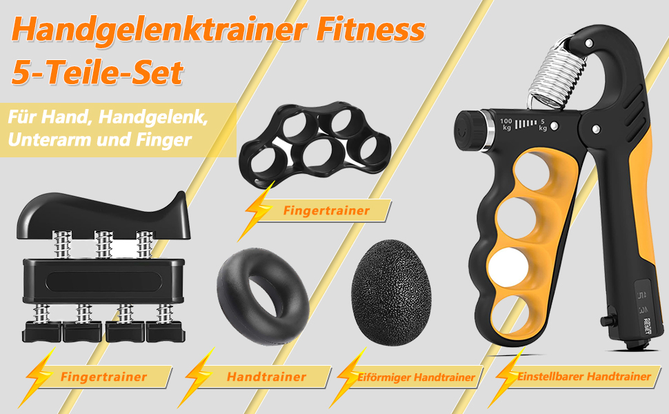 Набір для тренування Griffkraft (5 шт.): ергономічний тренажер зап'ястя, тренажер сили рук та пальців. Для спортсменів та реабілітації рук