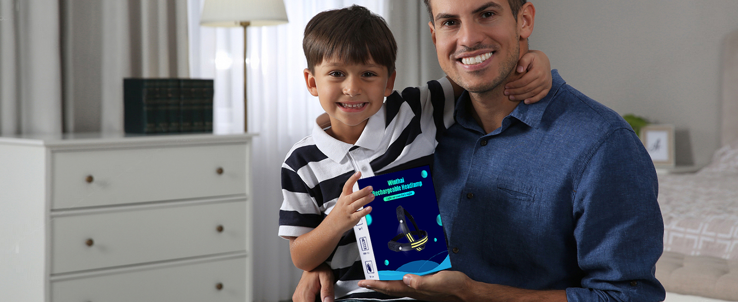 Налобний ліхтар Winthai LED перезарядна, 2 надпотужних 450 Lux з 5 режимами, 1500mAh, 230° широкий кут освітлення, IPX4 вологостійкий, 95g, ідеально для бігу, риболовлі, велоспорту, кемпінгу