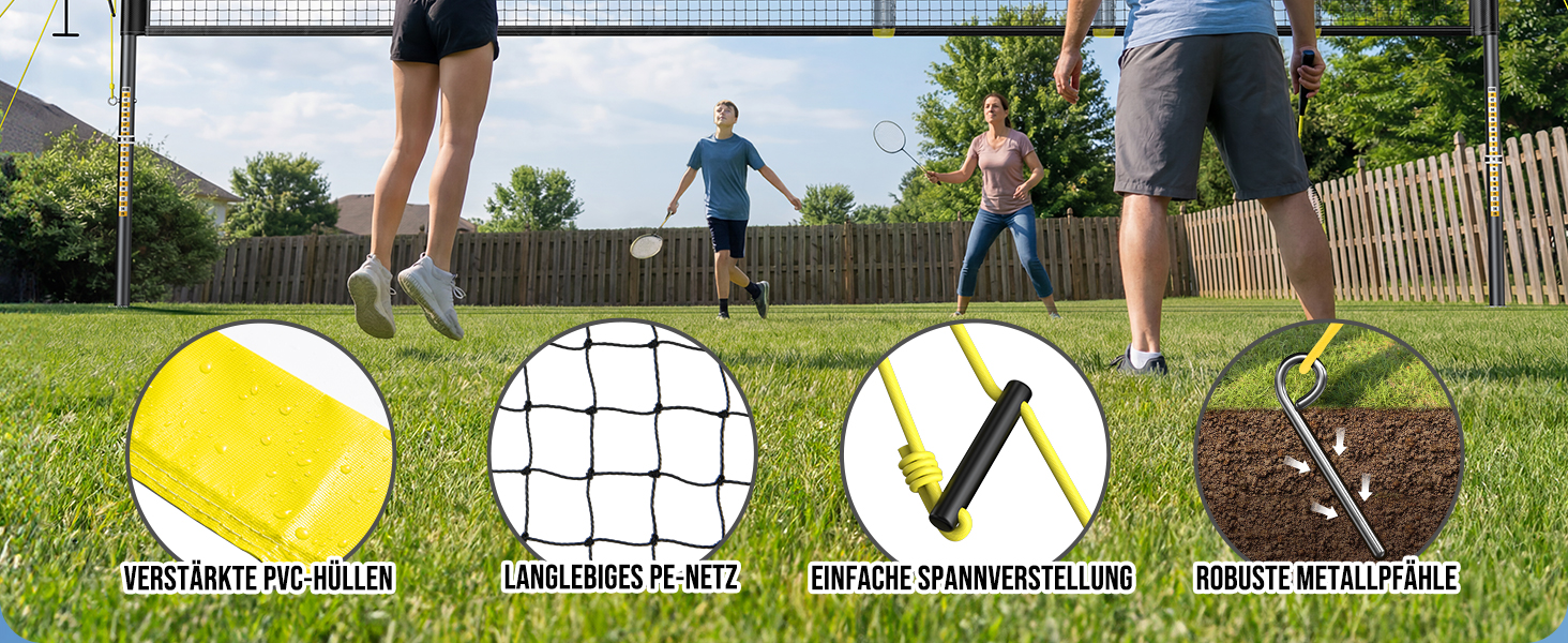 Мобільний волейбольний сет для бадмінтону, регульований, 4 ширини, з сумкою, для залу та вулиці
