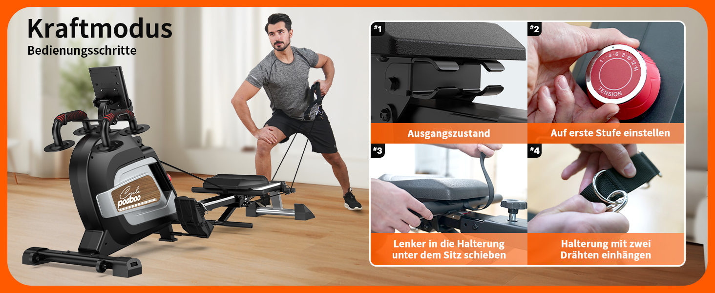 Гребний тренажер Pooboo з магнітною системою опору, 360 lbs, складаний, з тримачем для планшета та зручним сидінням, для дому H015-3