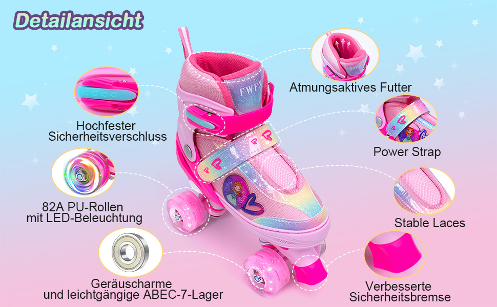 Дитячі ролики FWFX з регулюванням та підсвіткою, підходять для залу та вулиці, розмір S (EU 28-31 / MM 160-200), рожеві