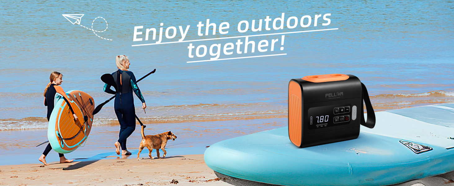 Електричний насос для SUP дошки PELLOR, 22 PSI, портативний, з акумулятором, для надування та здування, автоматичне вимкнення, для SUP дошок, каяків, наметів, човнів